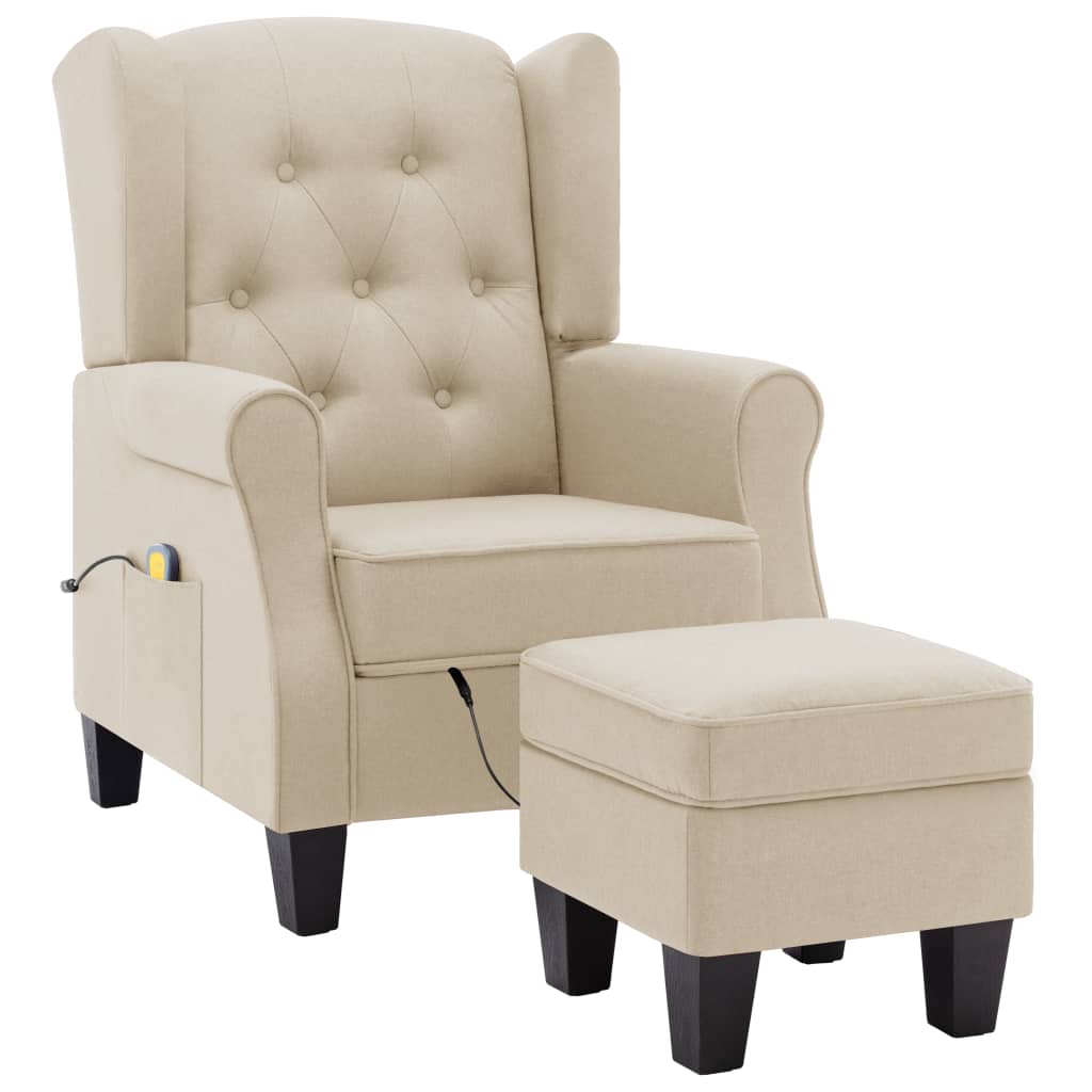 Fauteuil de massage avec tabouret en tissu crème