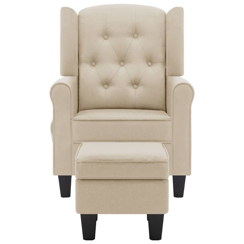 Fauteuil de massage avec tabouret en tissu crème