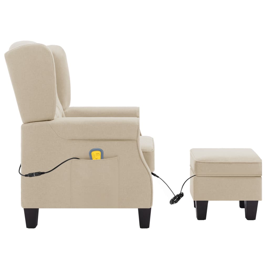 Fauteuil de massage avec tabouret en tissu crème