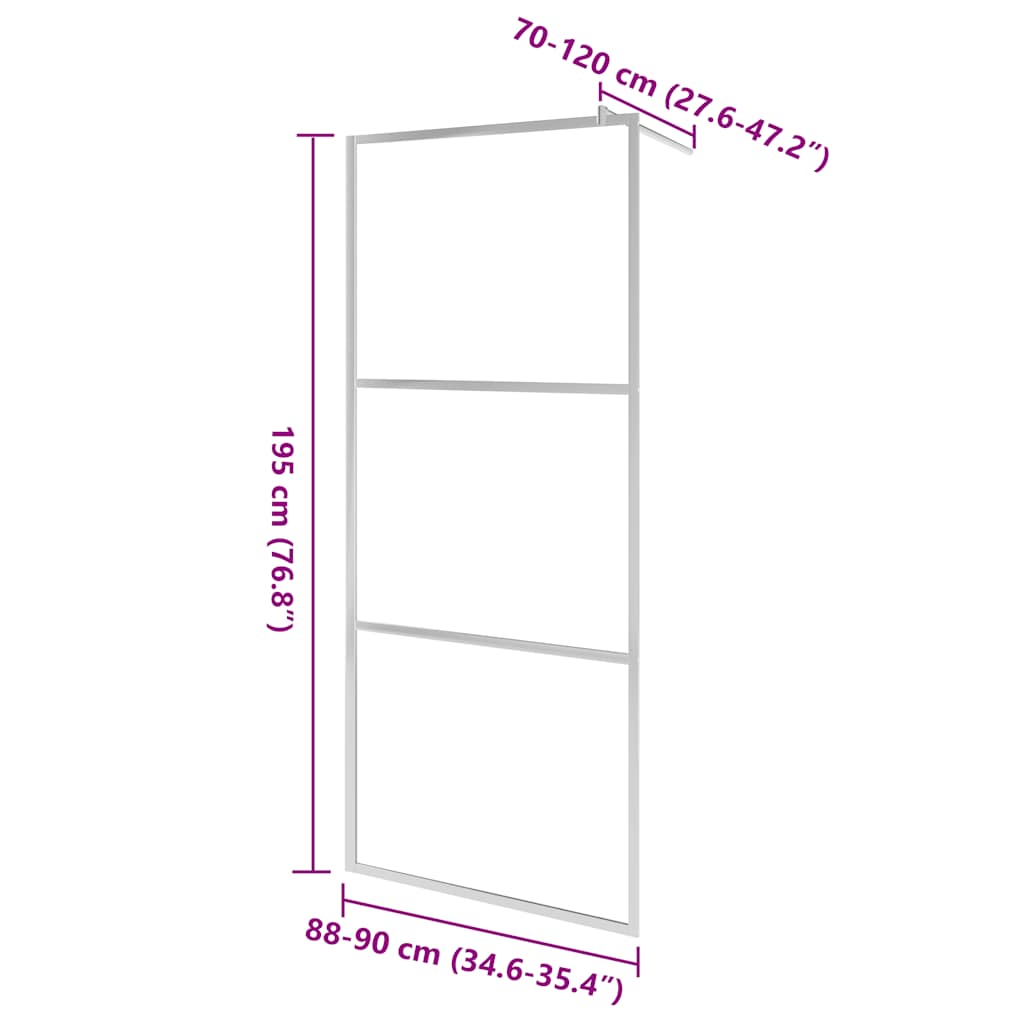 Duschwand für Begehbare Dusche Halbmattiertes ESG-Glas 90x195cm
