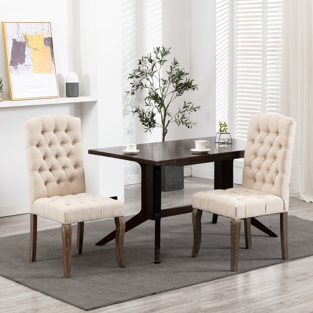 Dining chairs 2 pcs. Beige linen look fabric