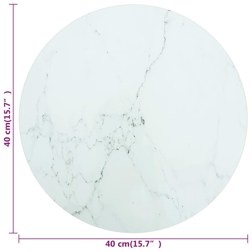Tischplatte Weiß Ø40x0,8 cm Hartglas in Marmoroptik