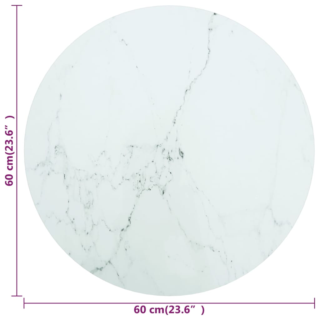 Tischplatte Weiß Ø60x0,8 cm Hartglas in Marmoroptik