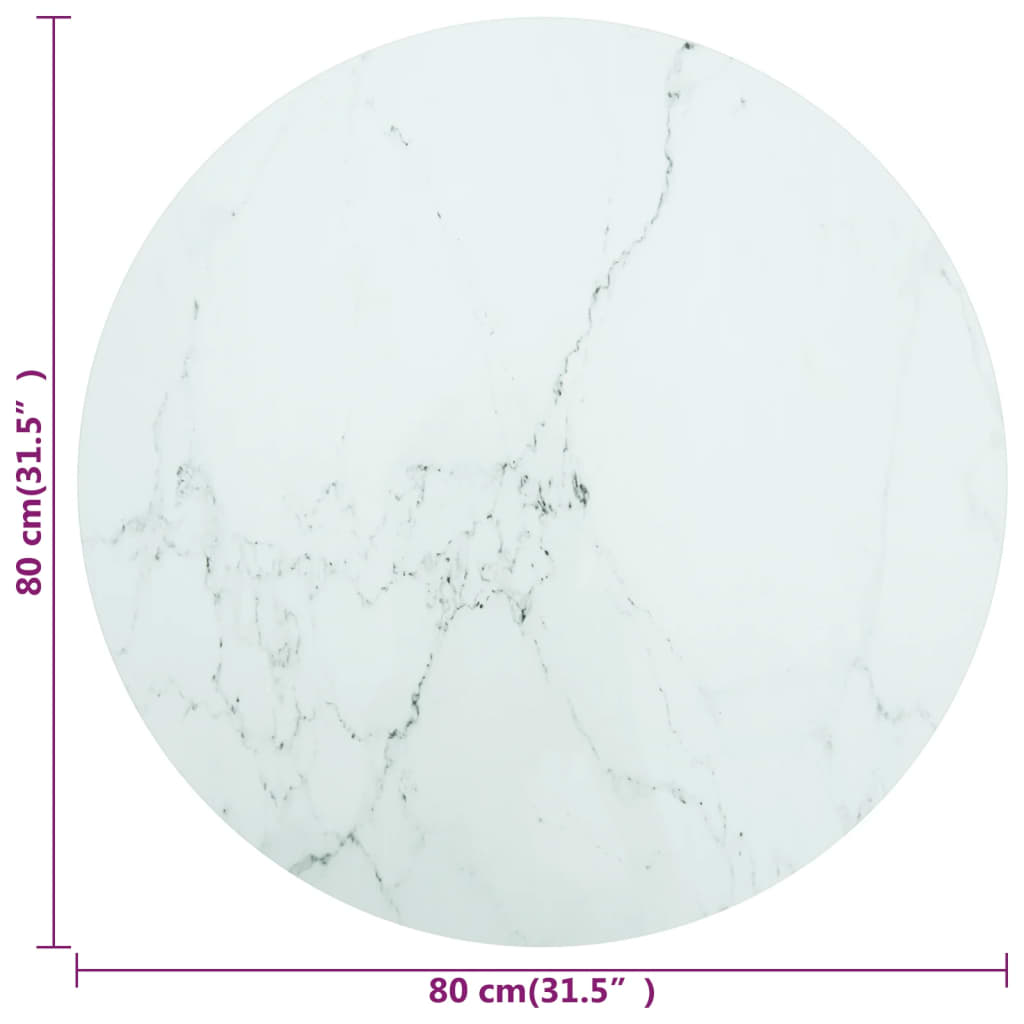 Tischplatte Weiß Ø80x1 cm Hartglas in Marmoroptik