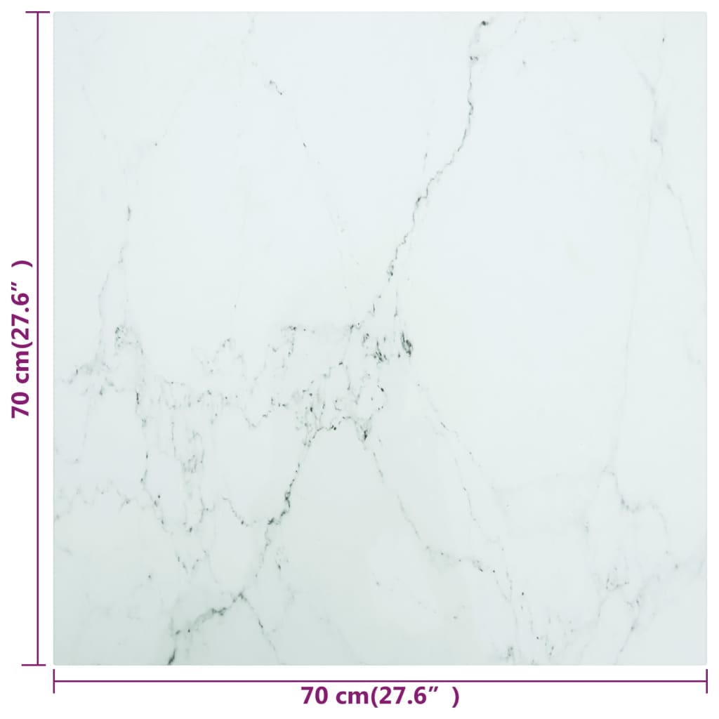 Tischplatte Weiß 70x70 cm 6 mm Hartglas in Marmoroptik