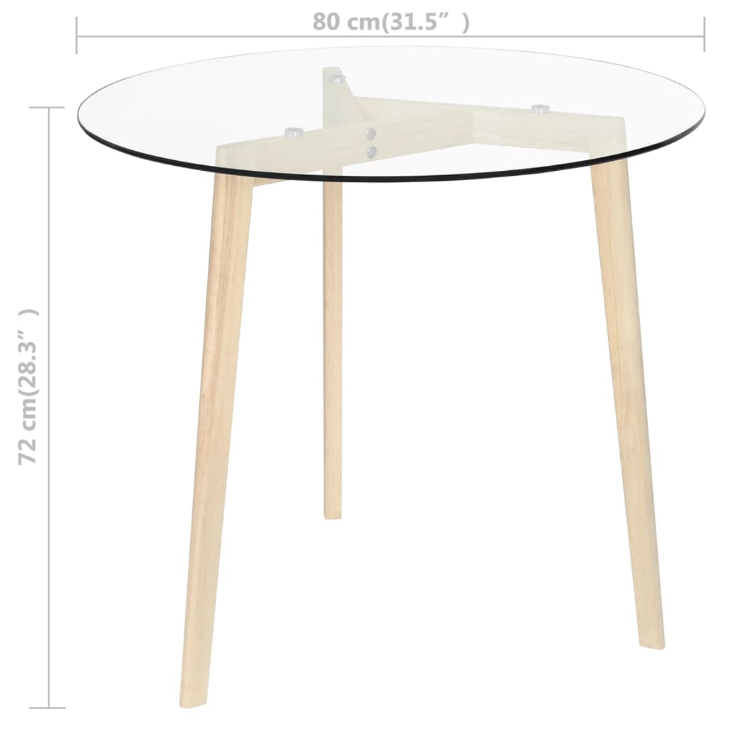 Table à manger transparente 80 cm en verre trempé