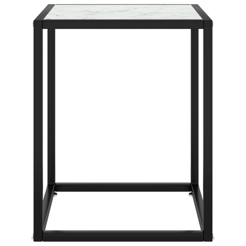 Couchtisch Schwarz mit Weißem Glas Marmor-Optik 40x40x50 cm