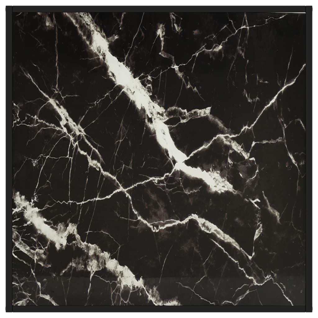 Table basse noire avec verre noir aspect marbre 90x90x50 cm