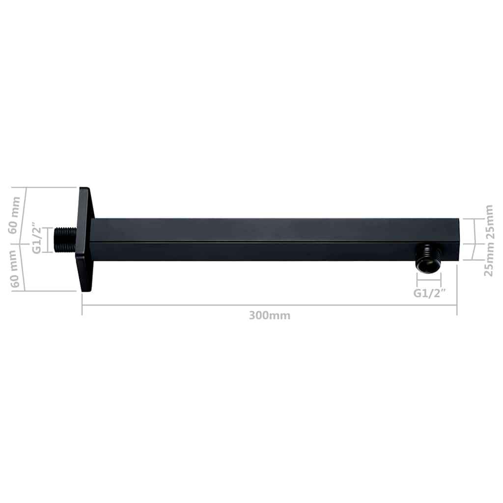 Duscharm Quadratisch Edelstahl 201 Schwarz 30 cm