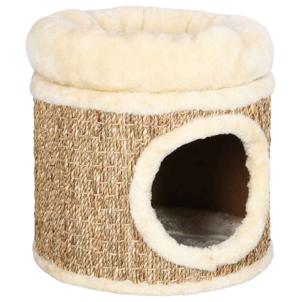 Cat house with luxurious cat bed 33 cm seagrass