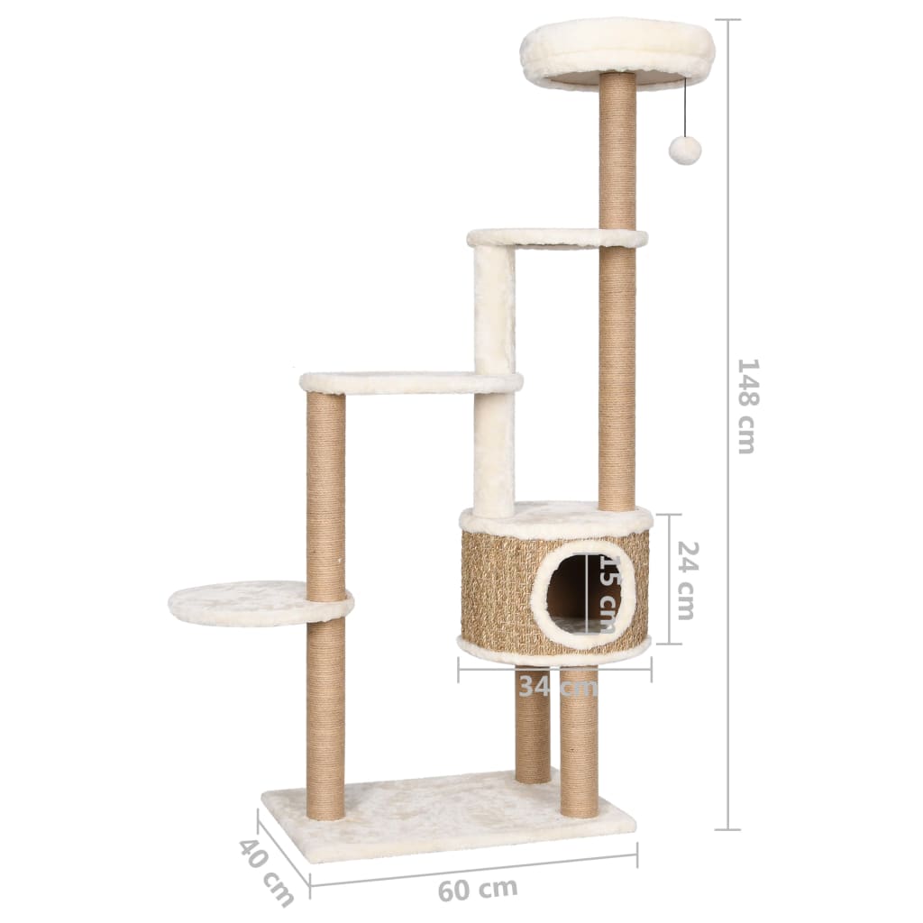 Cat scratching post with luxurious cushion 148 cm seagrass