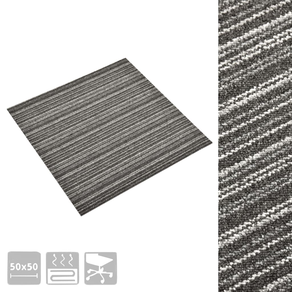 Dalles de moquette 20 pièces 5 m² 50x50 cm rayées anthracite