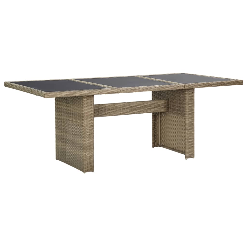 Table à manger de jardin marron 200x100x74 cm verre et résine tressée