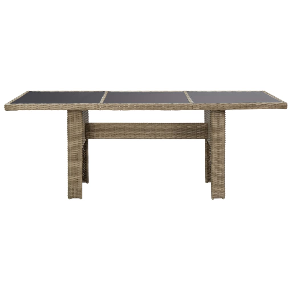 Table à manger de jardin marron 200x100x74 cm verre et résine tressée
