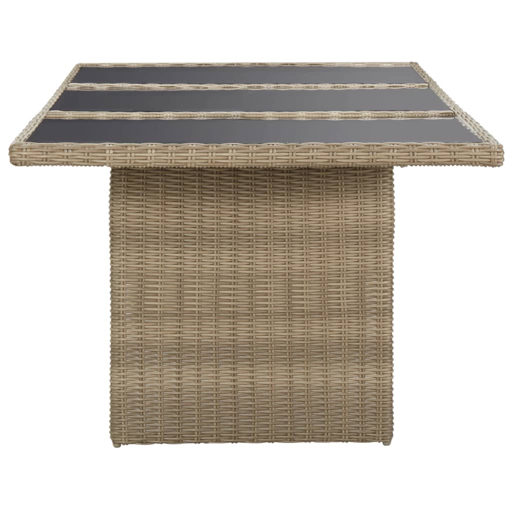 Table à manger de jardin marron 200x100x74 cm verre et résine tressée