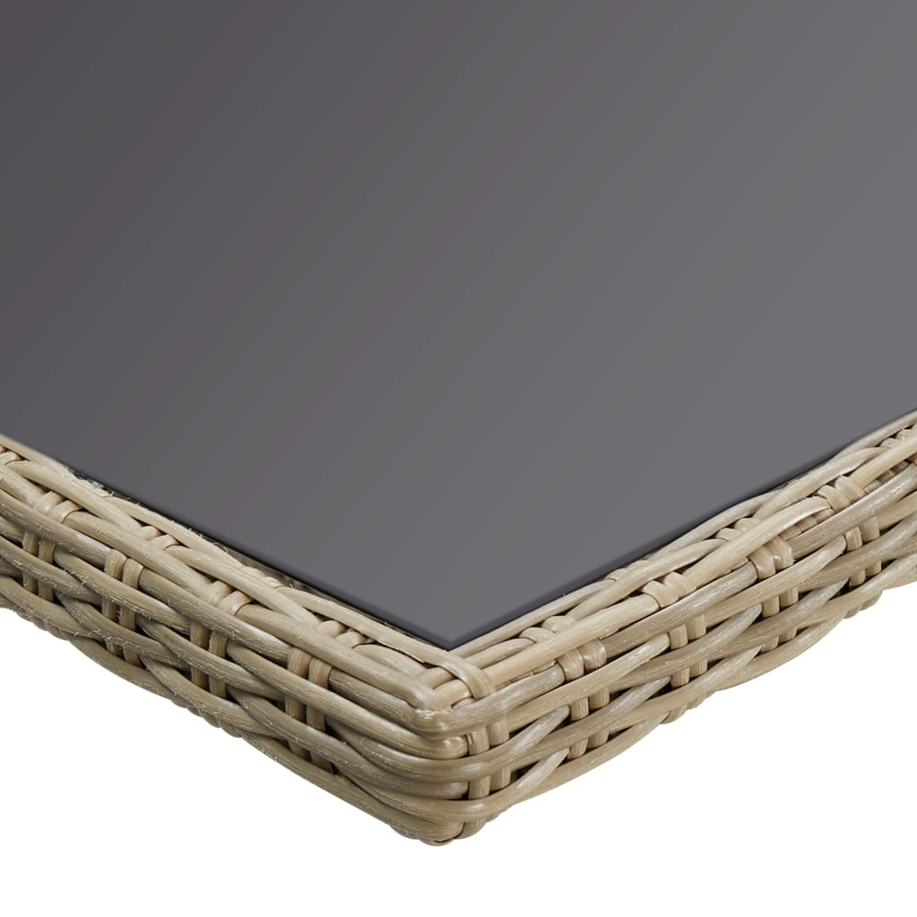 Table à manger de jardin marron 200x100x74 cm verre et résine tressée