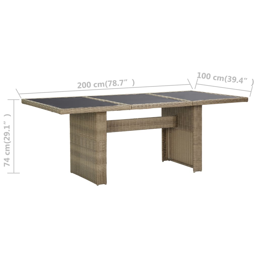 Table à manger de jardin marron 200x100x74 cm verre et résine tressée