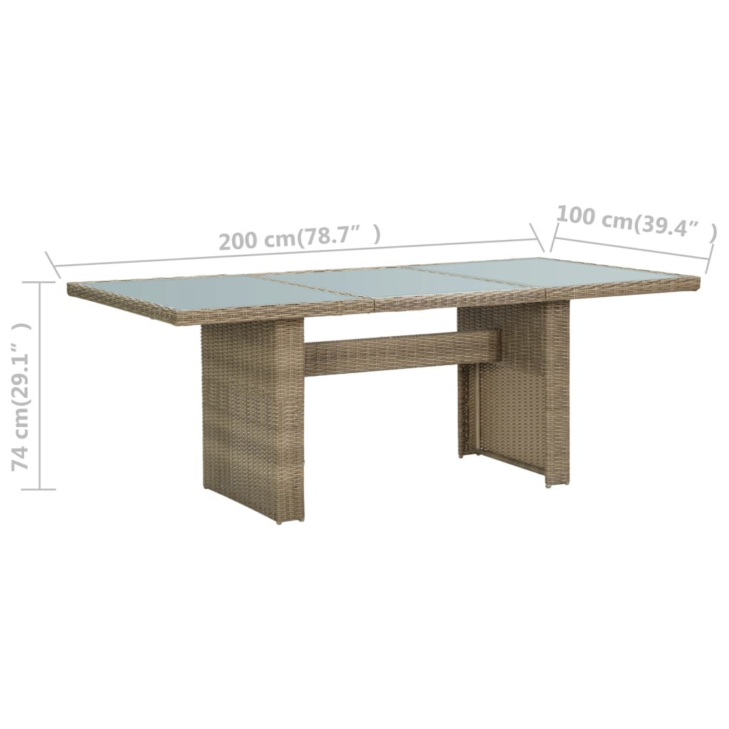 Table à manger de jardin marron 200x100x74 cm verre et résine tressée