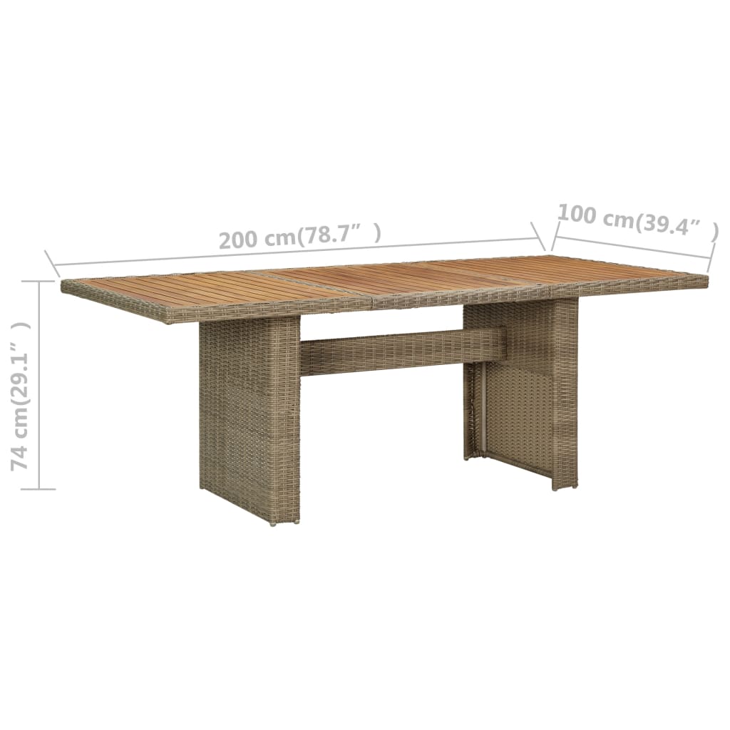 Table à manger de jardin marron 200x100x74 cm en résine tressée