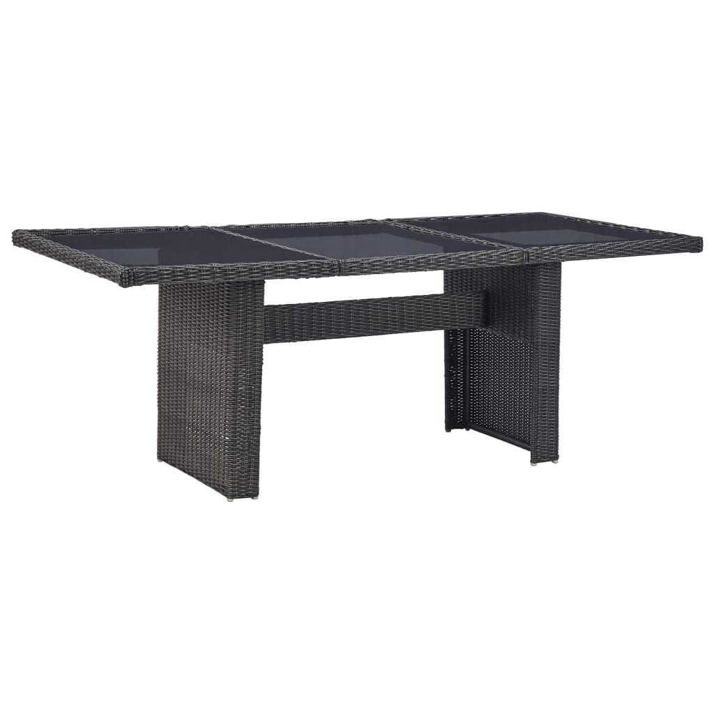 Garden dining table black 200x100x74 cm glass and poly rattan