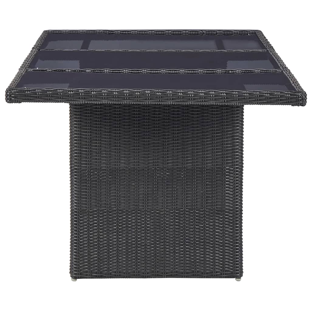 Garden dining table black 200x100x74 cm glass and poly rattan