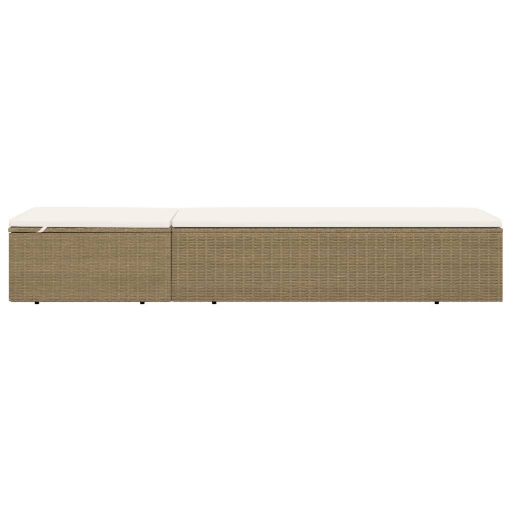 Chaise longue en polyrotin marron et blanc crème