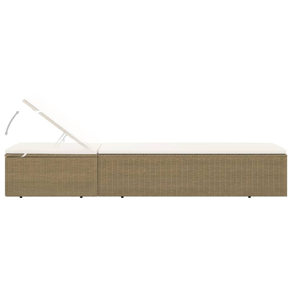 Chaise longue en polyrotin marron et blanc crème