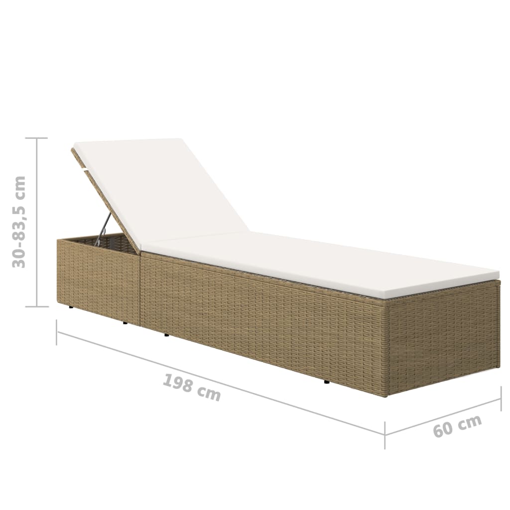 Chaise longue en polyrotin marron et blanc crème