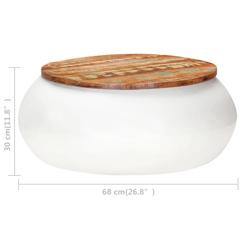 Table basse blanche 68x68x30 cm en bois massif recyclé