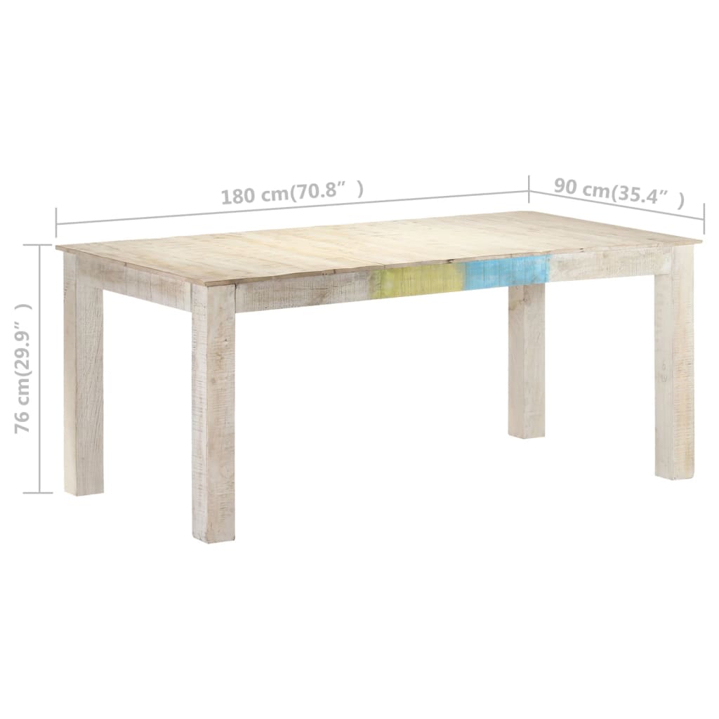 Table à manger blanche 180x90x76 cm en bois de manguier massif
