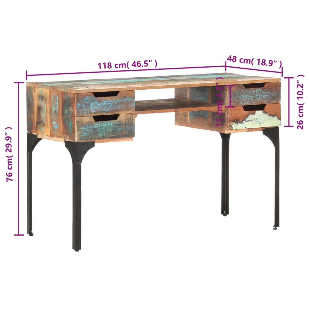 Schreibtisch 118x48x75 cm Recyceltes Massivholz