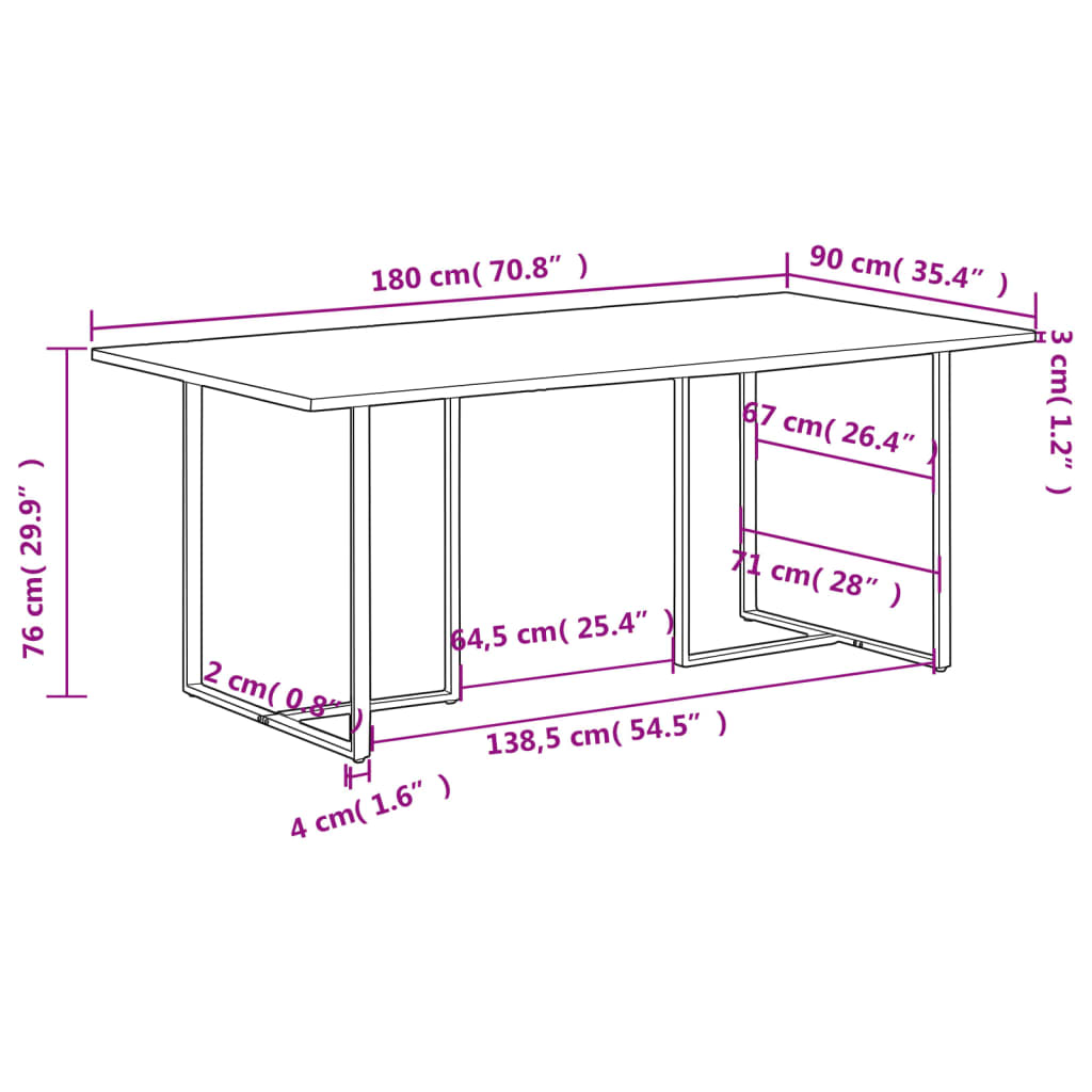 Table à manger 180 cm en bois de manguier brut