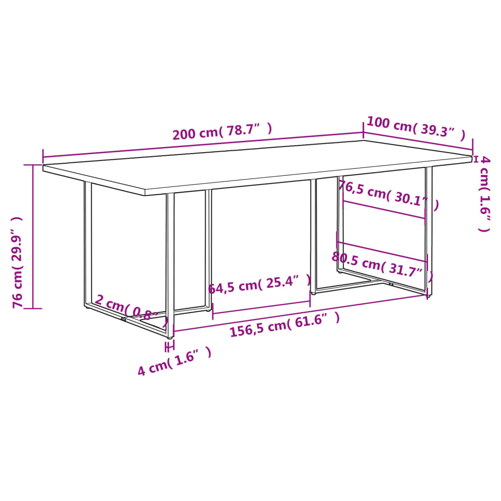 Dining table 200 cm Rough mango wood
