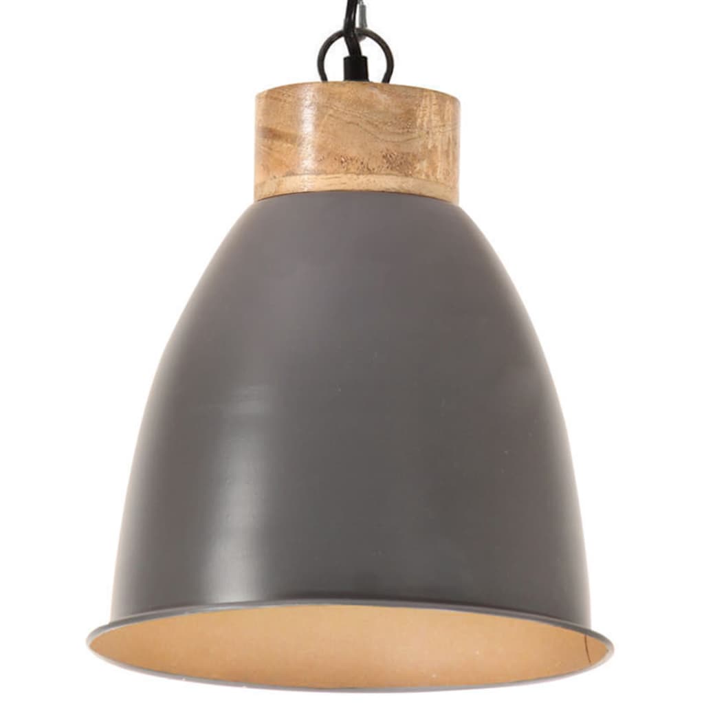 Hängelampe Industrie-Stil Grau Eisen & Massivholz 23 cm E27