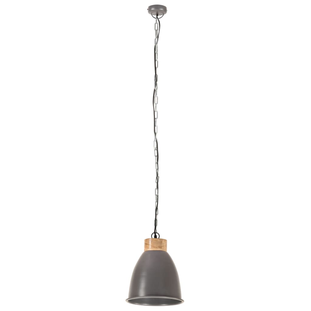 Hängelampe Industrie-Stil Grau Eisen & Massivholz 23 cm E27