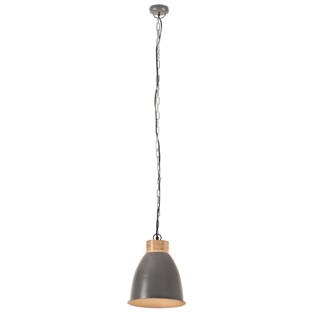 Hängelampe Industrie-Stil Grau Eisen & Massivholz 23 cm E27