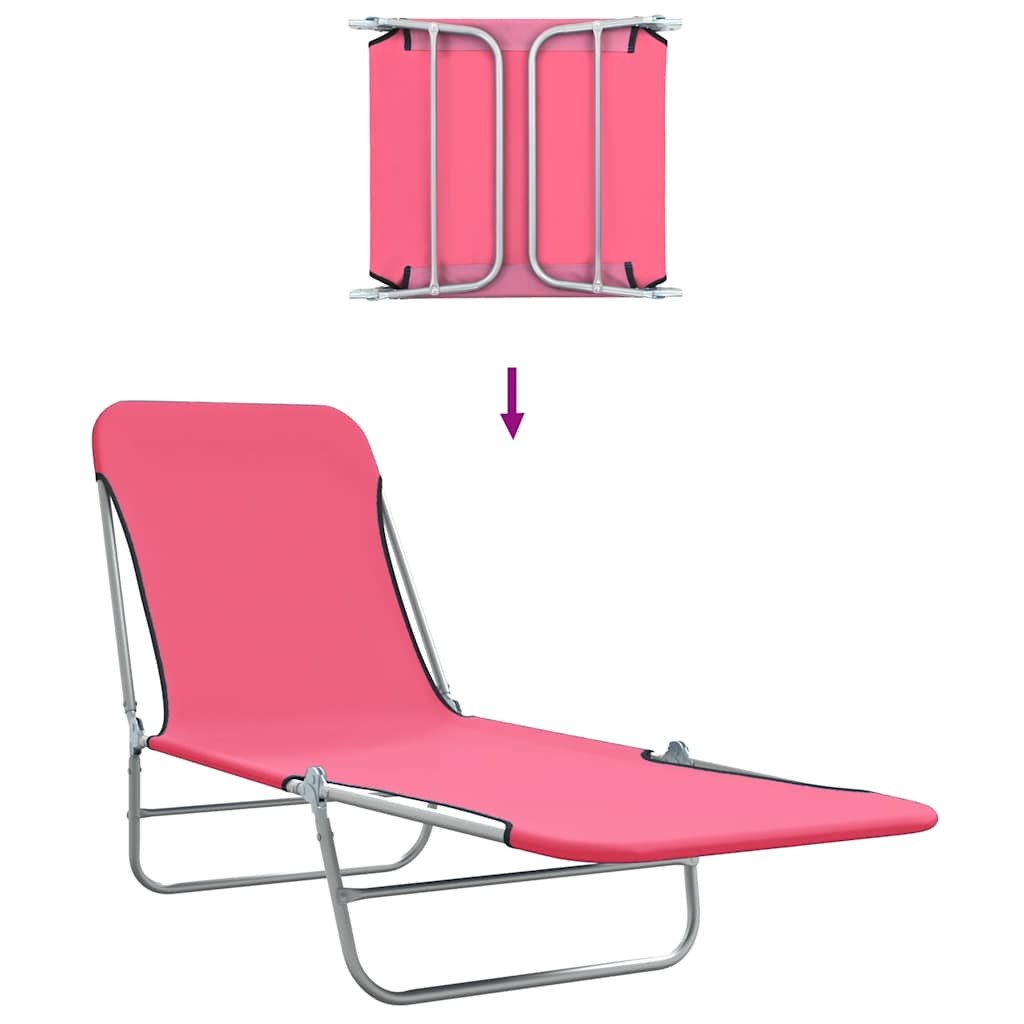 Klappbare Sonnenliegen 2 Stk. Stahl und Stoff Rosa