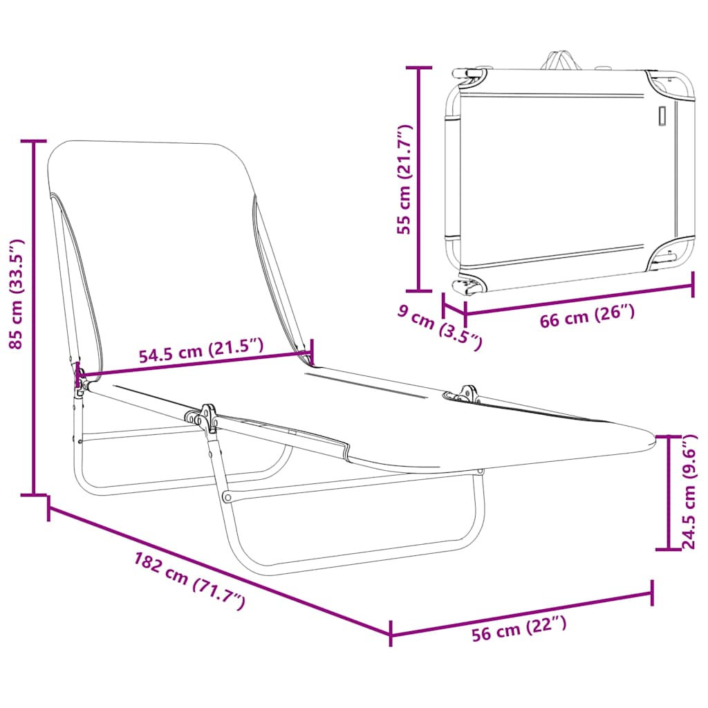 Folding sun loungers 2 pcs. Steel and fabric leaf pattern