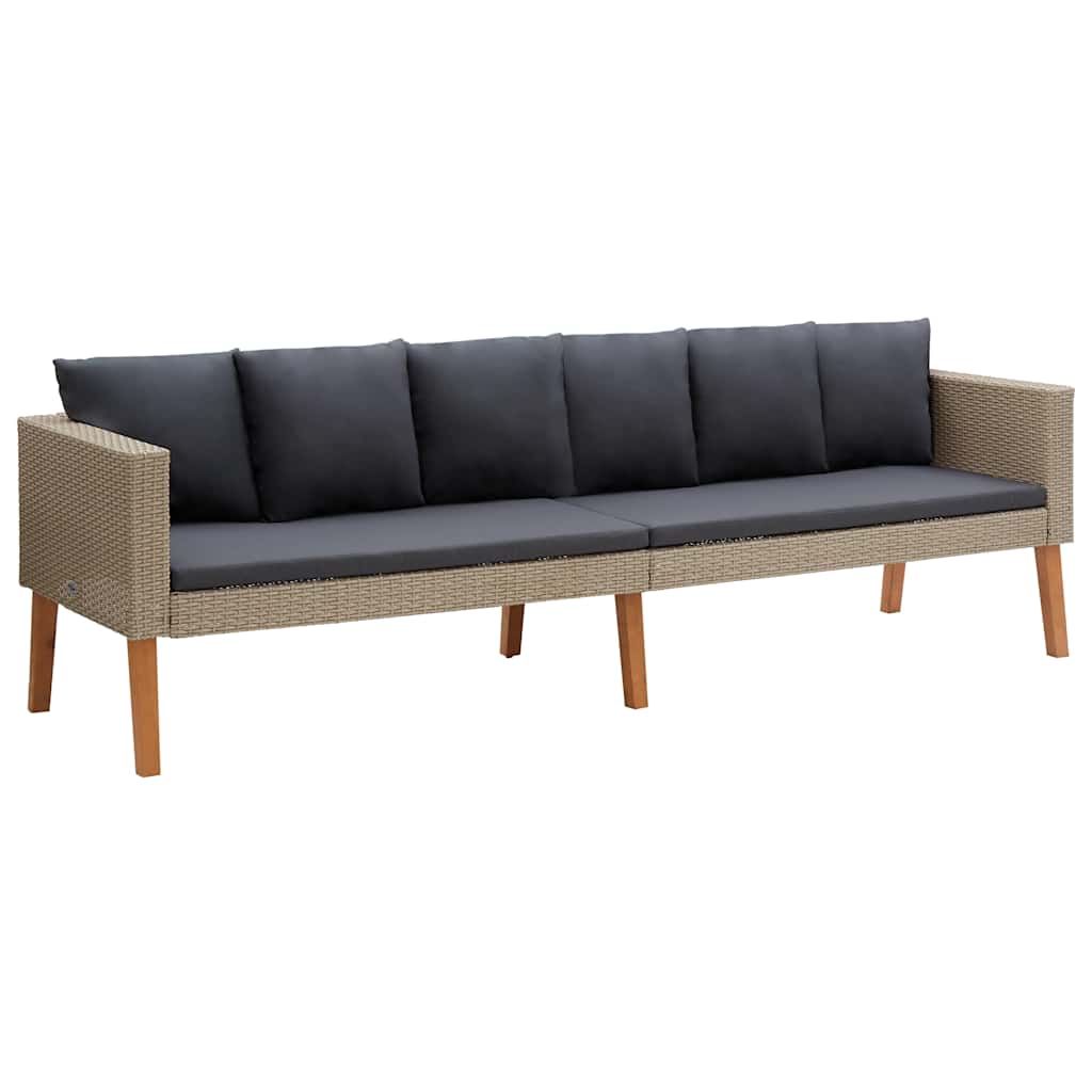 Canapé de jardin 3 places avec coussins en résine tressée beige