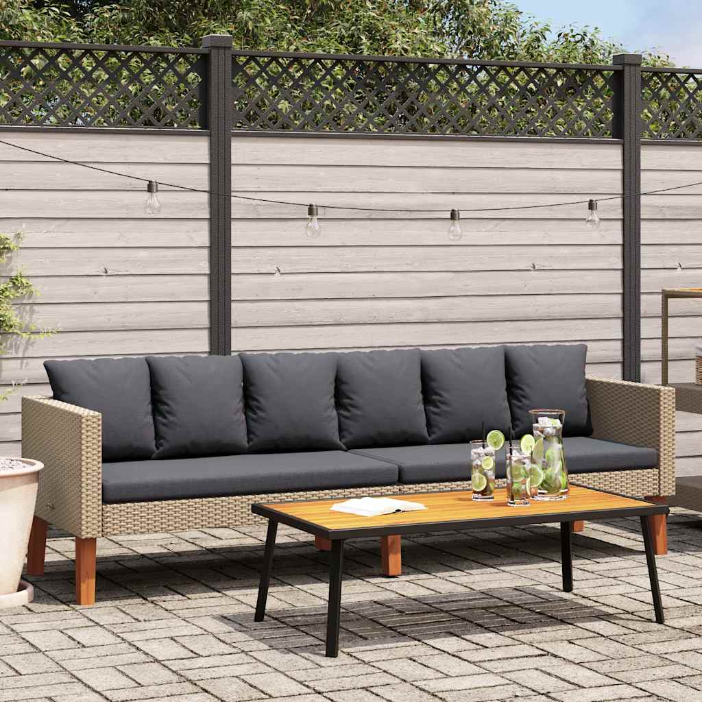 Canapé de jardin 3 places avec coussins en résine tressée beige