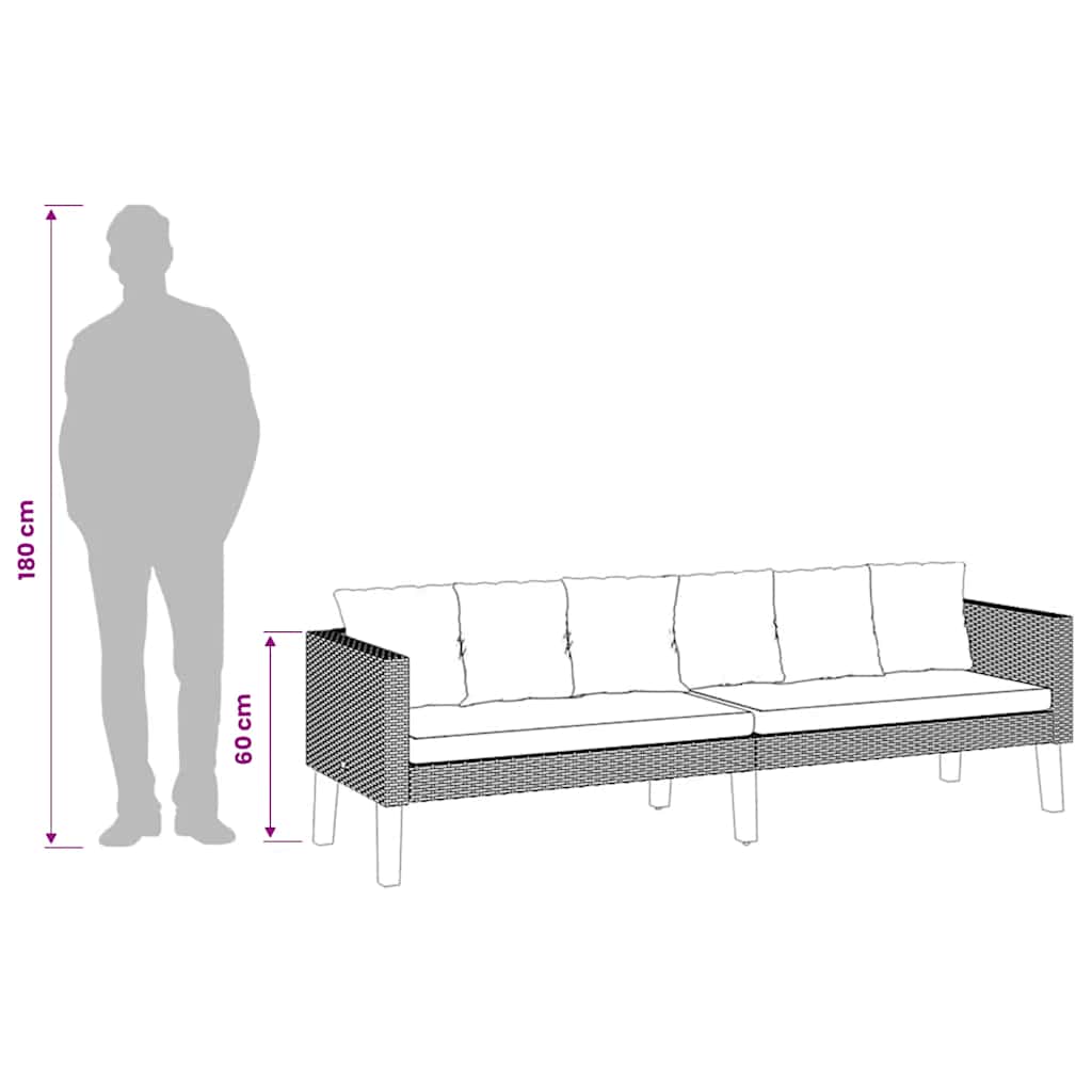 3-Sitzer-Gartensofa mit Auflagen Poly Rattan Schwarz