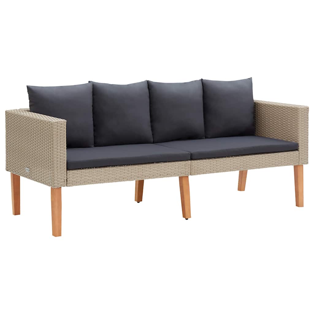 2-seater garden sofa with cushions poly rattan beige