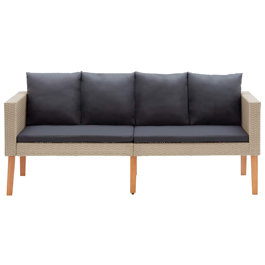 2-seater garden sofa with cushions poly rattan beige