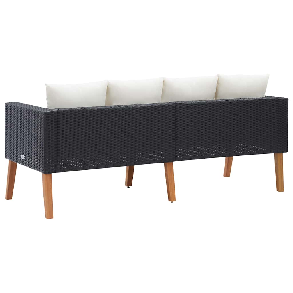 2-seater garden sofa with cushions poly rattan black