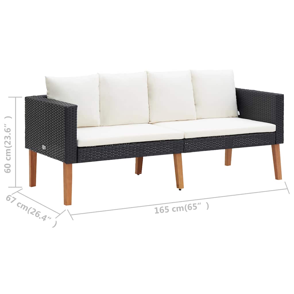 2-seater garden sofa with cushions poly rattan black