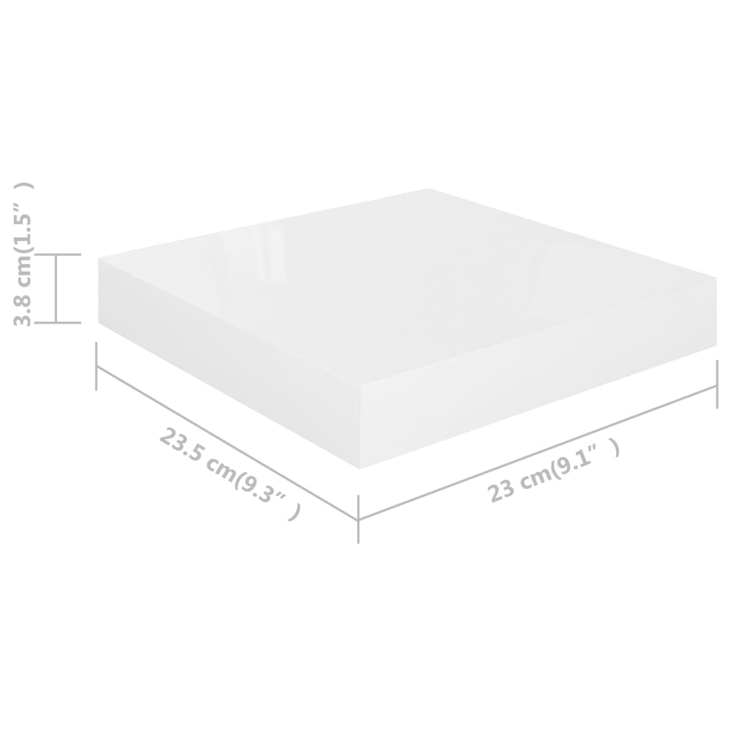 Étagères flottantes, 4 pièces, blanc brillant, 23 x 23,5 x 3,8 cm, MDF