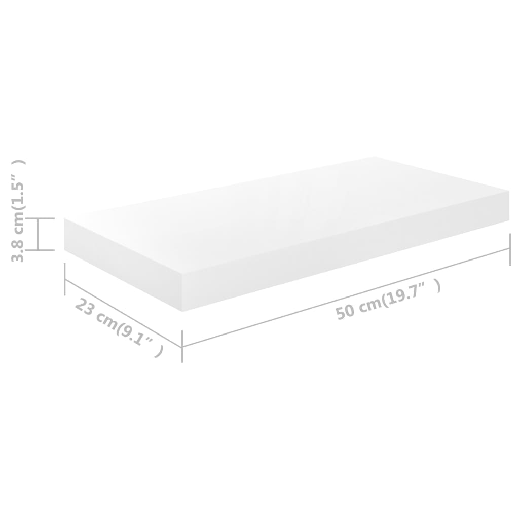 Étagères flottantes, 4 pièces, blanc brillant, 50 x 23 x 3,8 cm, MDF