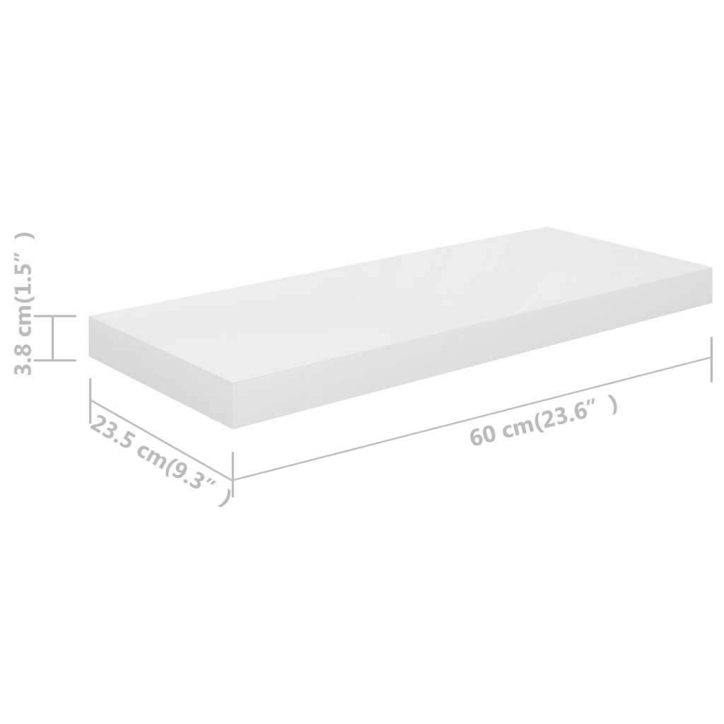 Étagères flottantes, 4 pièces, blanc brillant, 60 x 23,5 x 3,8 cm, MDF