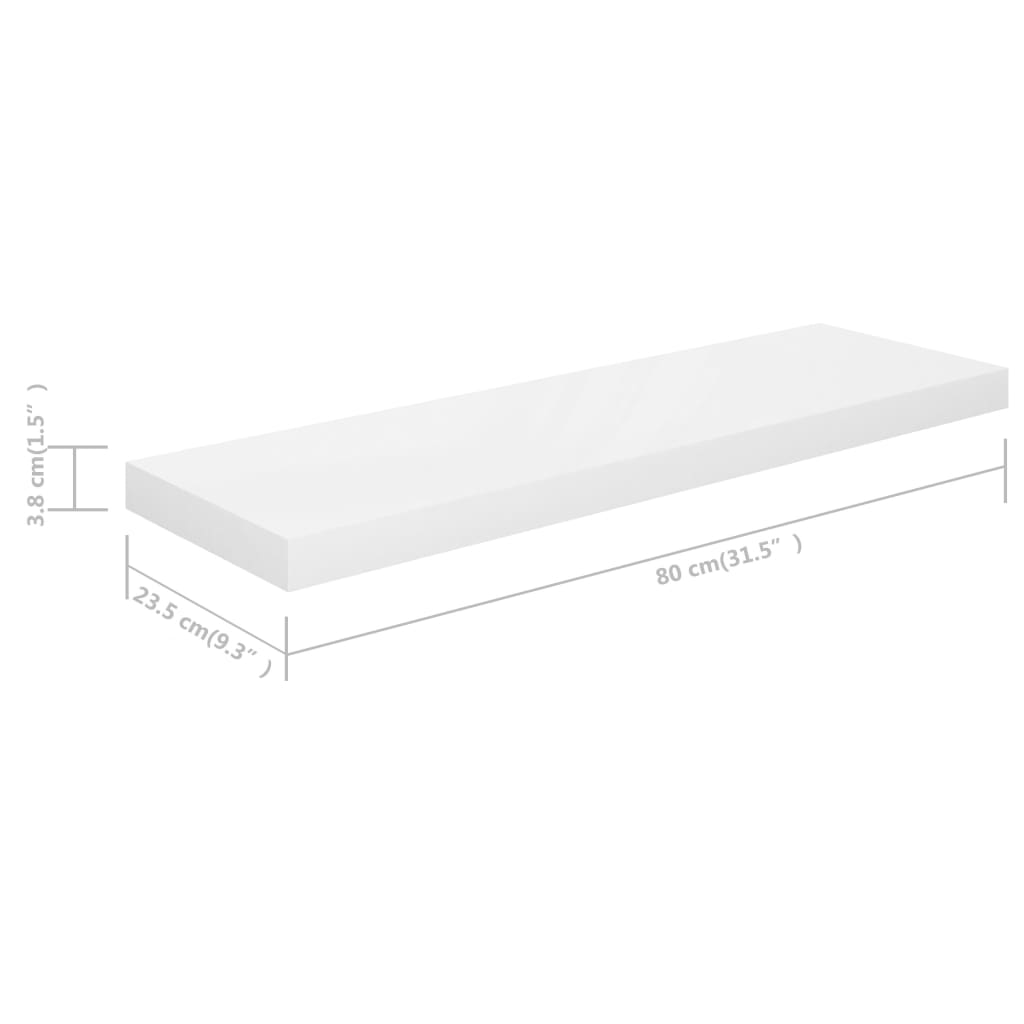Étagères flottantes, 4 pièces, blanc brillant, 80 x 23,5 x 3,8 cm, MDF