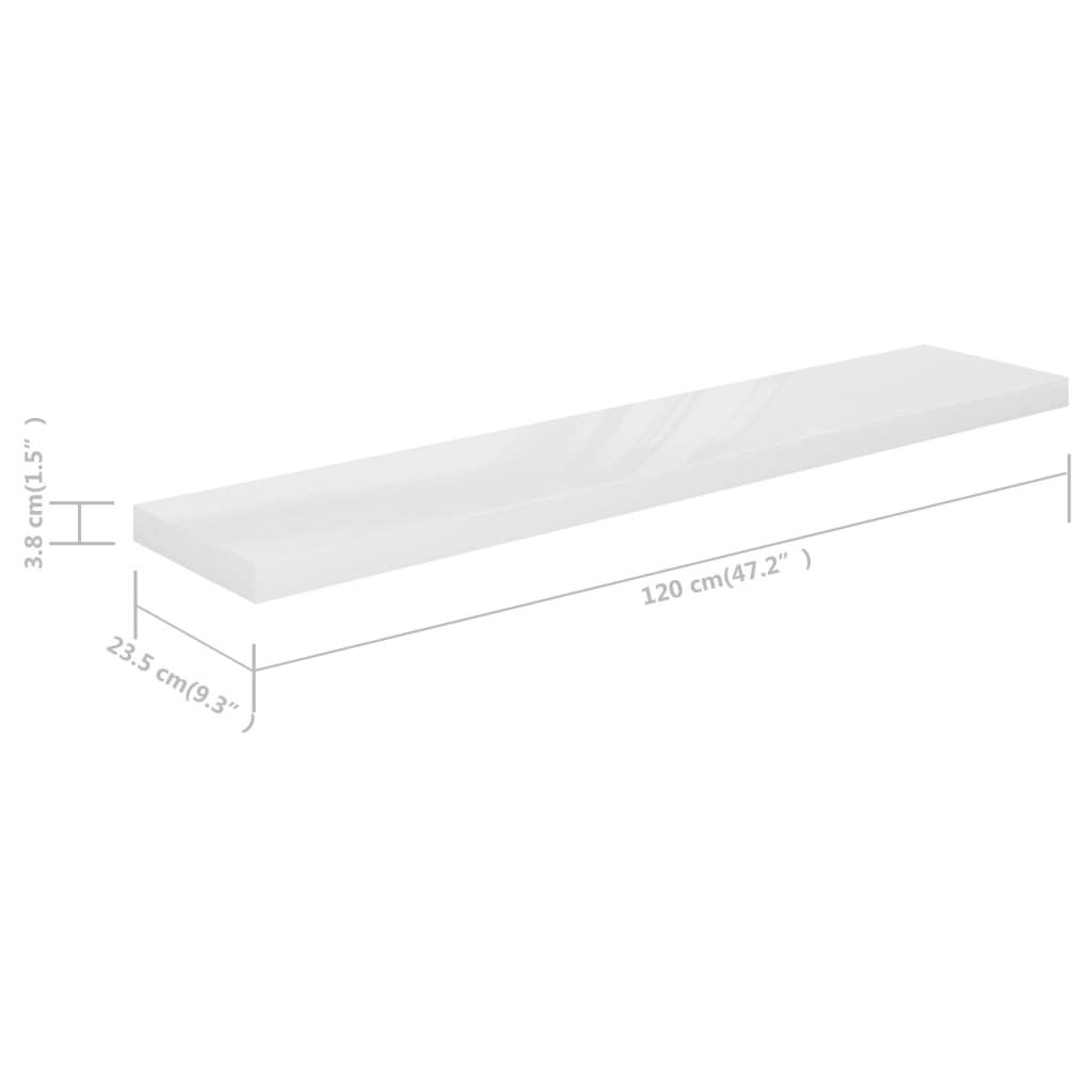 Étagères flottantes, 4 pièces, blanc brillant, 120 x 23,5 x 3,8 cm, MDF